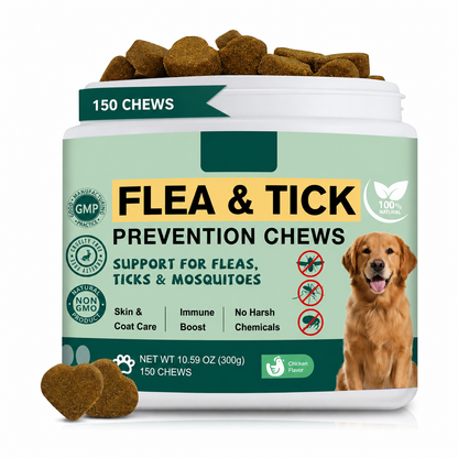 PawsomeCity Flea & Tick Prevention Chews for Dogs – Chicken Flavor (150 Chews)