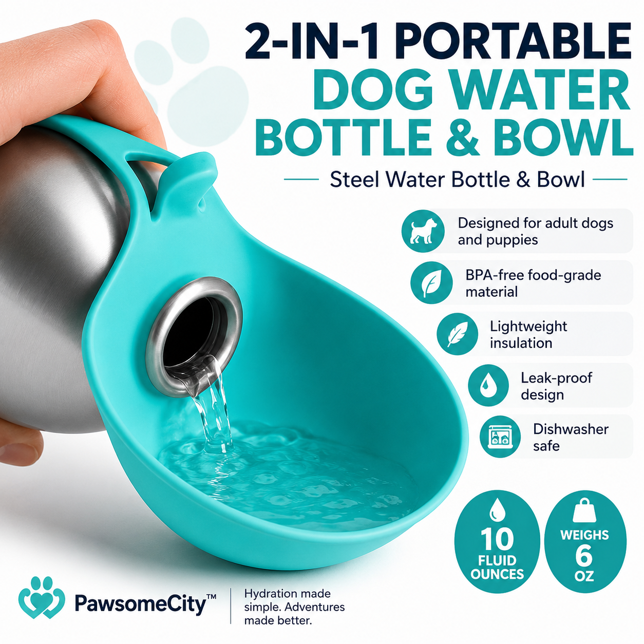 PawsomeCity™ HydroPaw Bottle – Leak-Proof Stainless Steel Travel Water Bottle for Dogs & Cats