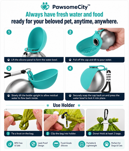 PawsomeCity™ HydroPaw Bottle – Leak-Proof Stainless Steel Travel Water Bottle for Dogs & Cats